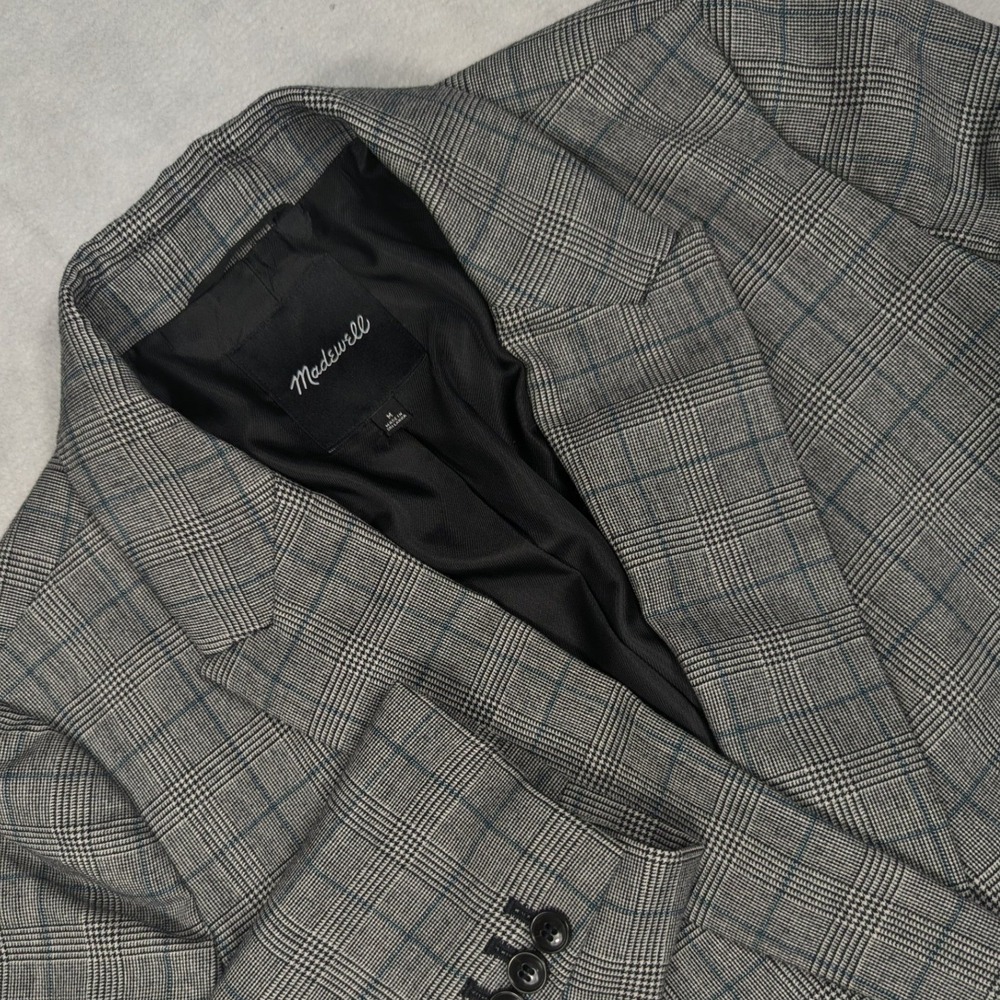Madewell Womens Grey Glen Plaid Double Breasted Wool Blend Blazer Size M